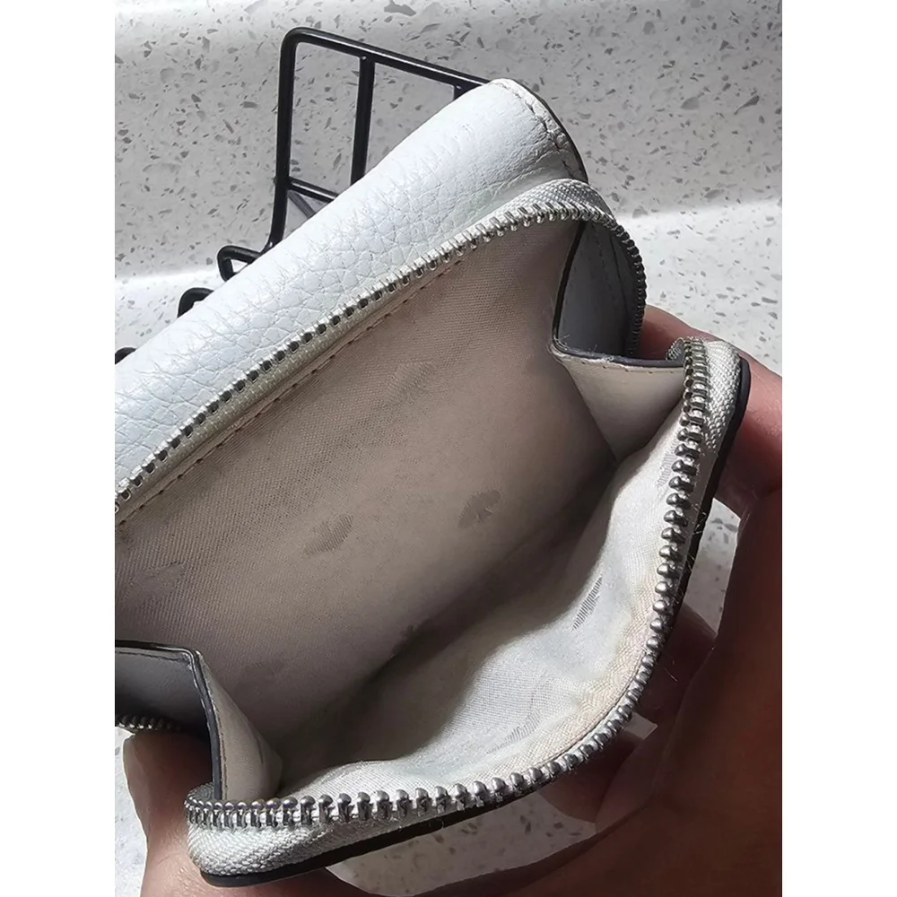 Kate Spade New York Pebbled Leather Trifold Wallet Zip Coin Pouch – Light Grey